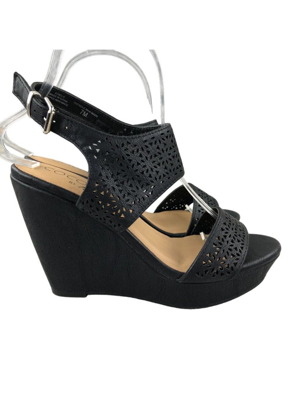 Coconuts by Matisse Women's Size 7M Black Perforated High Heel Wedge Sandals
